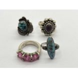 Polished Hardstone, Collet Set and Claw Set Dress Rings, stamped "925", etc. (4)