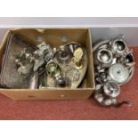 A Mixed Lot of Assorted Plated Ware, including tea wares, candlesticks, salts, assorted cutlery,