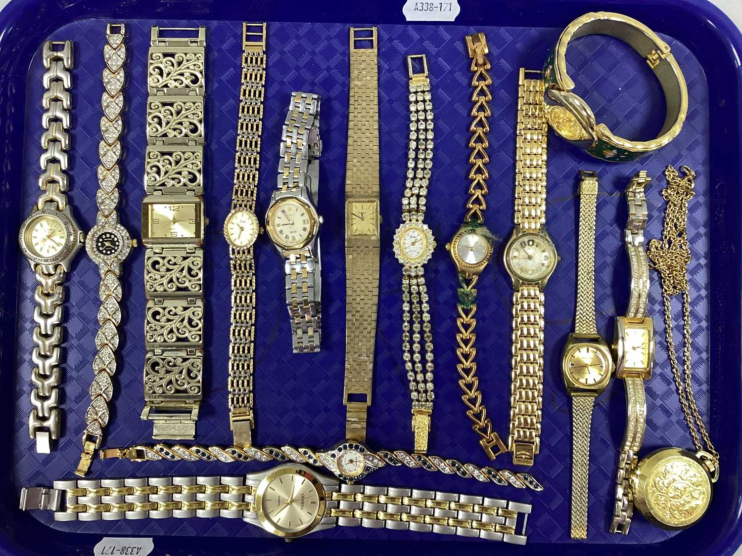 An Assortment of Gilt Coloured Wristwatches, to include Sekonda, Seiko, Geneva, Limit etc :- One