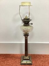 A c.Early XX Century Corinthian Column Oil Lamp, with cut glass well (later adapted / converted to