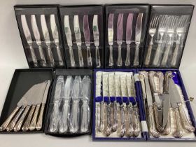 A Set of Sixteen Gentry (Sheffield) Decorative Pistol Handle Steak Knives, (six in a fitted case)