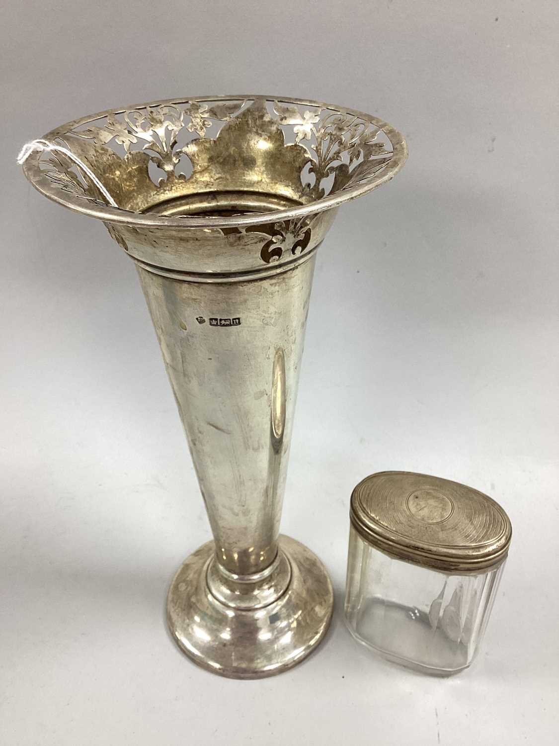 An Edwardian Hallmarked Silver Vase, RMEH, Sheffield 1905, of plain cylindrical form with pierced