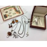 A Collection of "925" Jewellery, to include an amber coloured necklace, of Modernist design,