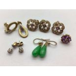 9ct Gold and Other Earrings, (including odd); illusion set stud earrings, etc.