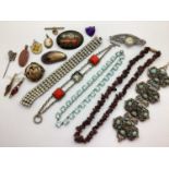 A Collection of Costume Jewellery, to include Satsuma painted brooch, stone set panel bracelet,
