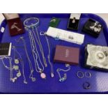 A Collection of Modern "925" Jewellery, to include stone set pendant necklace, inlaid hinged bangle,