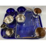 Decorative Vintage Etched Glass Breakfast Tray, with wicker handles and toast rack; together with
