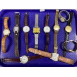 A Collection of Gent's Wristwatches, to include Citizen, Constant, Fossil (crack to glass),
