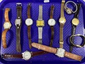 A Collection of Gent's Wristwatches, to include Citizen, Constant, Fossil (crack to glass),