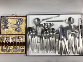 Viners Modernist Style Stainless Steel Cutlery, 1953 Coronation souvenir teaspoons in fitted