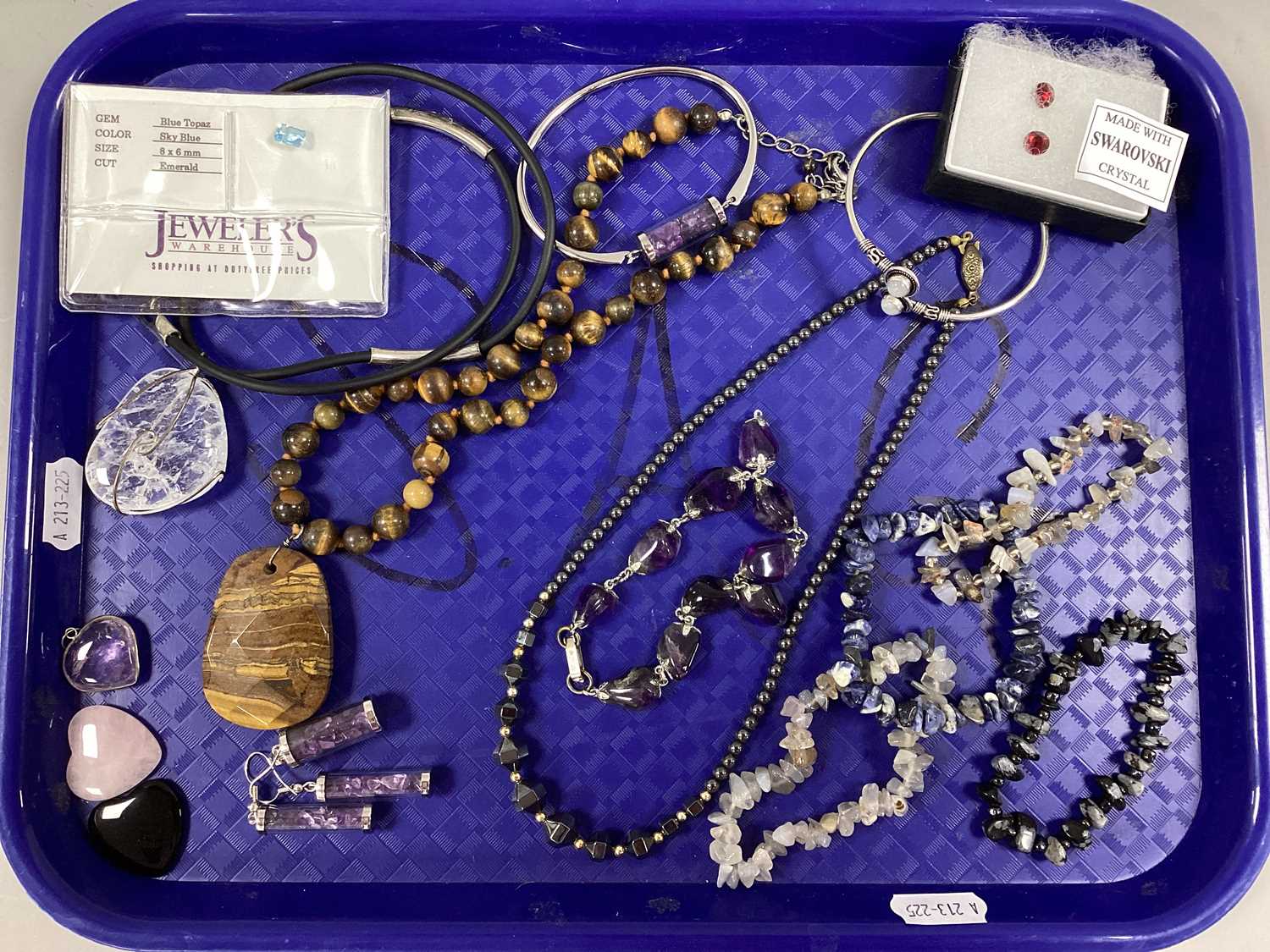 An Assortment of Hardstone Jewellery, to include a statement beaded necklace, amethyst bracelet,