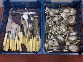 A Mixed Lot of Assorted Plated Cutlery, including a hallmarked silver Fiddle Pattern fork, plated