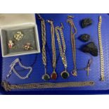 A Collection of Gilt Coloured Swivel Fob Pendants, curb link and other chains, bracelets, a guard/