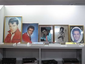 Elvis Presley, three large framed pictures and two mirrors,.