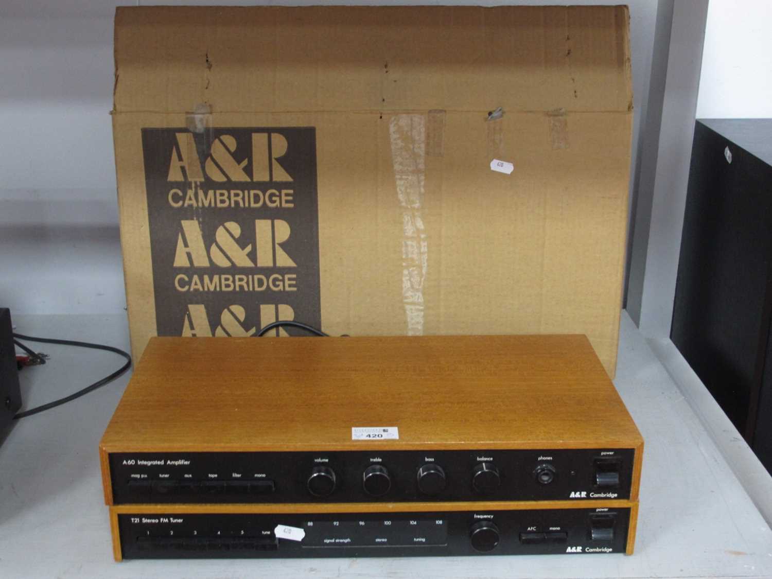 A and R Cambridge A60 Integrated Amplifier, A and R Cambridge T21 tuner, boxed (both untested).