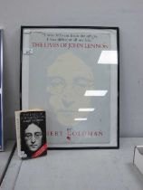 The Lives Of John Lennon, by Albert Goldman, promotion card (47 x 34cm) in a frame, with a paperback