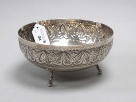 A Cypriot 800 Footed Dish, of circular form with textured geometric band decoration, raised on three