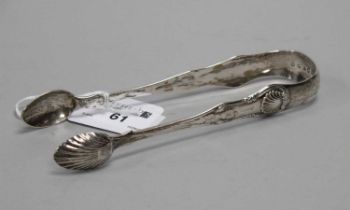 A Pair of Scottish Hallmarked Silver Sugar Tongs, John Edward Vernon, Edinburgh 1872, with shell