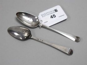 A Pair of Georgian Part Hallmarked Silver Picture Back Teaspoons, (marks incomplete) each detailed