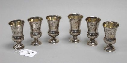 A Set of Six XIX Century Russian (Moscow) Kiddish Cups, each with engraved decoration, on circular