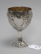 A Highly Decorative Portuguese Goblet, allover Victorian foliate and scroll style decoration, gilt