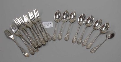 A Set of Twelve German Pastry Forks, stamped crescent and crown and "800"; Together with A Set of