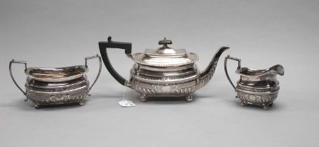 A Victorian Hallmarked Silver Three Piece Tea Set, JD&S, Sheffield 1886, each of rounded rectangular