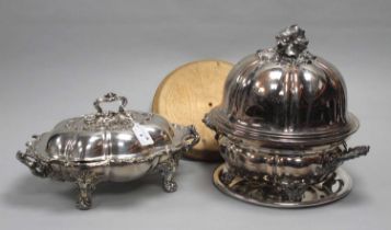 A Decorative Old Sheffield Plate Lidded Entree Dish on Stand, of shaped design with leaf scroll