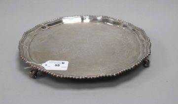 A Hallmarked Silver Salver, CJV Ltd, Sheffield 1941, of shaped circular form with gadrooned edge,