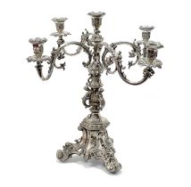 An Impressive c.XIX Century Heavy Four Branch Five Light Plated Candelabrum, (stamped to base "