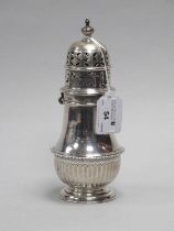 A Large Hallmarked Silver Sugar Caster, SWS&Co, London 1906, of baluster form part gadrooned, with