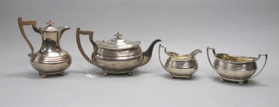 A Matched Hallmarked Silver Four Piece Tea Set, JD&S, Sheffield 1915, 1917, 1918, 1919, each of oval