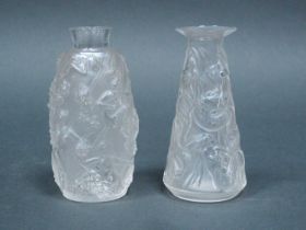 A Modern Lalique Clear and Frosted Glass Vase, of tapered form with outstretched neck moulded with