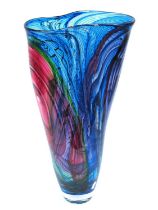 A Bob Crook Large Studio Glass Contour Vase, of compressed ovoid form with undulating rim, decorated