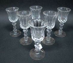 A Set of Six Waterford Crystal 'Royal Tara' Pattern Por Wine Glasses, with fluted bowls on shaped