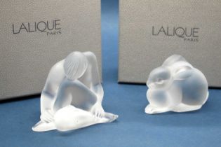 A Modern Lalique Frosted Glass Model of a Rabbit, etched mark 'Lalique France', boxed, 6.5cm long; A