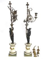 A Pair of Late XIX Century French Candelabra, the central columns with classical figures in