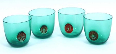 A Set of Four Italian Carlo Moretti Glass Tumblers, of slightly oval shape in turquoise inset with