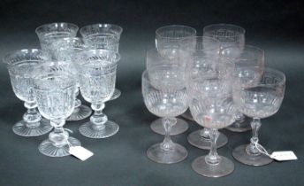 Six Webb Corbett Cut Glass Wine Goblets, with star cut vertical panels, on knopped stem and circular