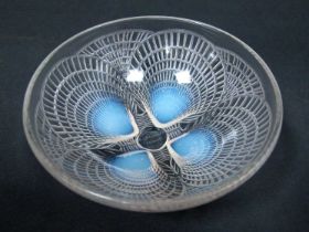 A R. Lalique Opalescent Glass Bowl, of circular form, decorated in the 'Cocquilles' pattern with
