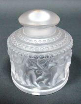 A Lalique Frosted Glass Scent Bottle and Stopper, of cylindrical form in the 'Les Enfants' design,