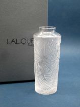 A Modern Lalique Frosted Glass Tapered Vase, moulded with nymphs, etched mark, 10cm high, boxed.