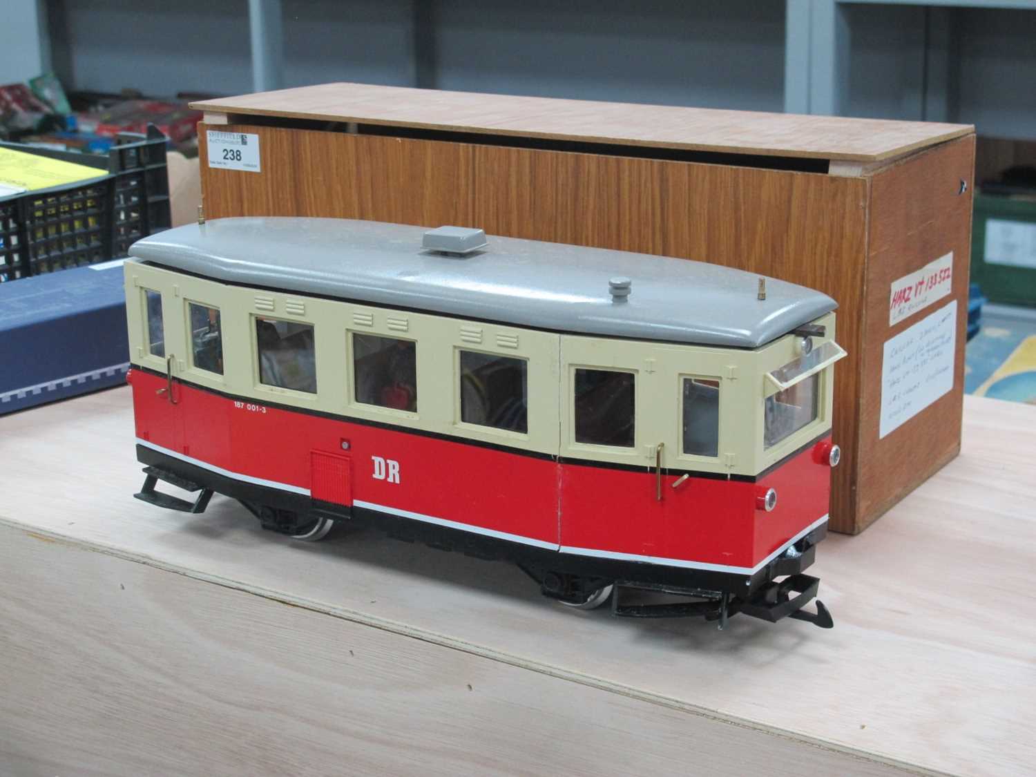 A LGB Lehmann 'G' Gauge Outline Continental (DR) Powered Passenger Street Car, untested for