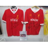 Liverpool Reto Home Shirts, score draw XL signed by Callaghan, Keegan, McDermott, Neal, Case, etc.