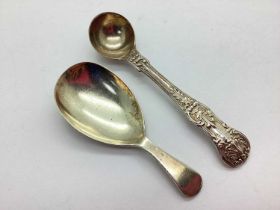 A Hallmarked Silver Tea Caddy Spoon, HH, Sheffield 1920, with a Georgian hallmarked silver Kings