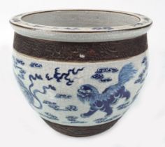 WITHDRAWN CHINESE QING BLUE AND WHITE JARDINIERE