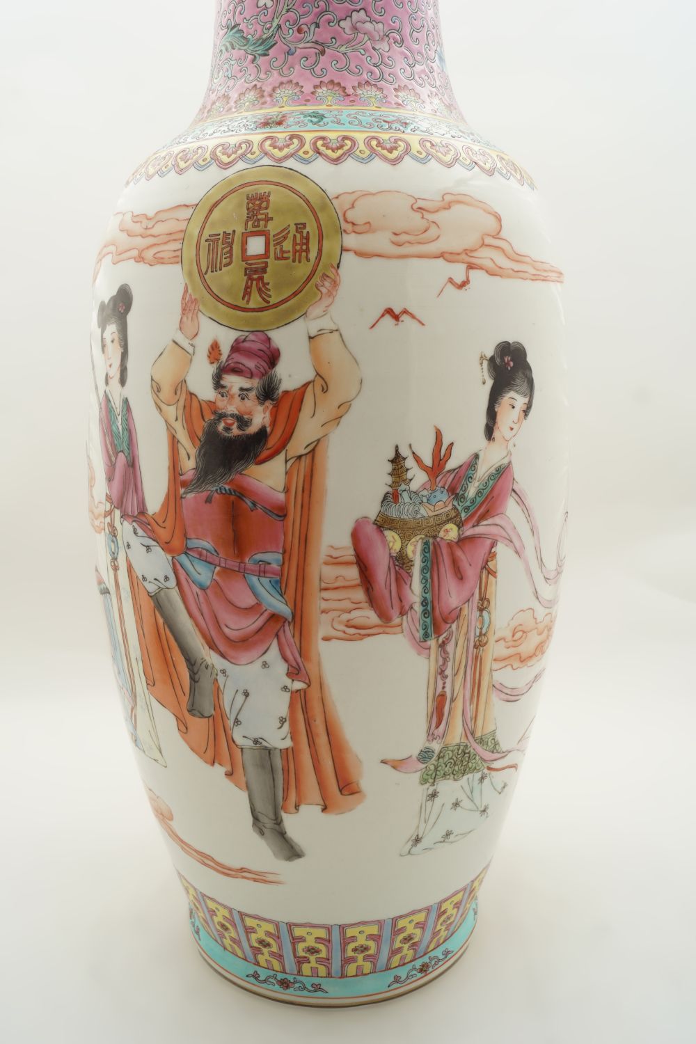 PAIR LARGE CHINESE FAMILLE ROSE VASES - Image 7 of 9