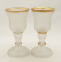 PAIR 19TH-CENTURY CRACKLE GLASS GOBLETS