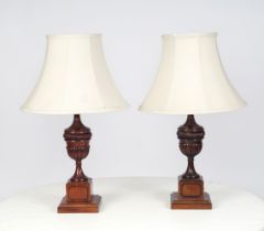 PAIR EDWARDIAN MAHOGANY TABLE LAMPS