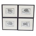 SET OF 4 AMPHIBIAN ENGRAVINGS